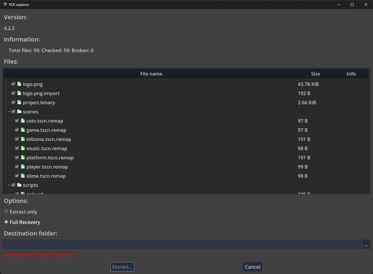 screenshot of gdsdecomp extraction