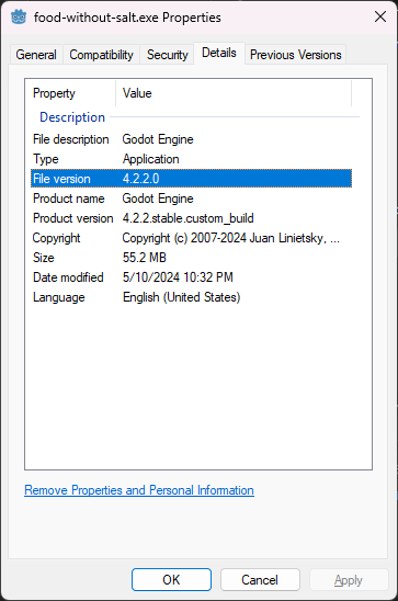 screenshot of windows properties